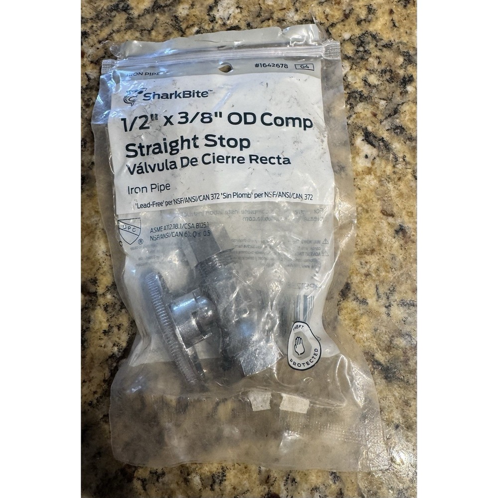 SharkBite Straight Stop Valve 1/2 in x 3/8 in OD Comp Brass Lead-Free FIPS1238Z